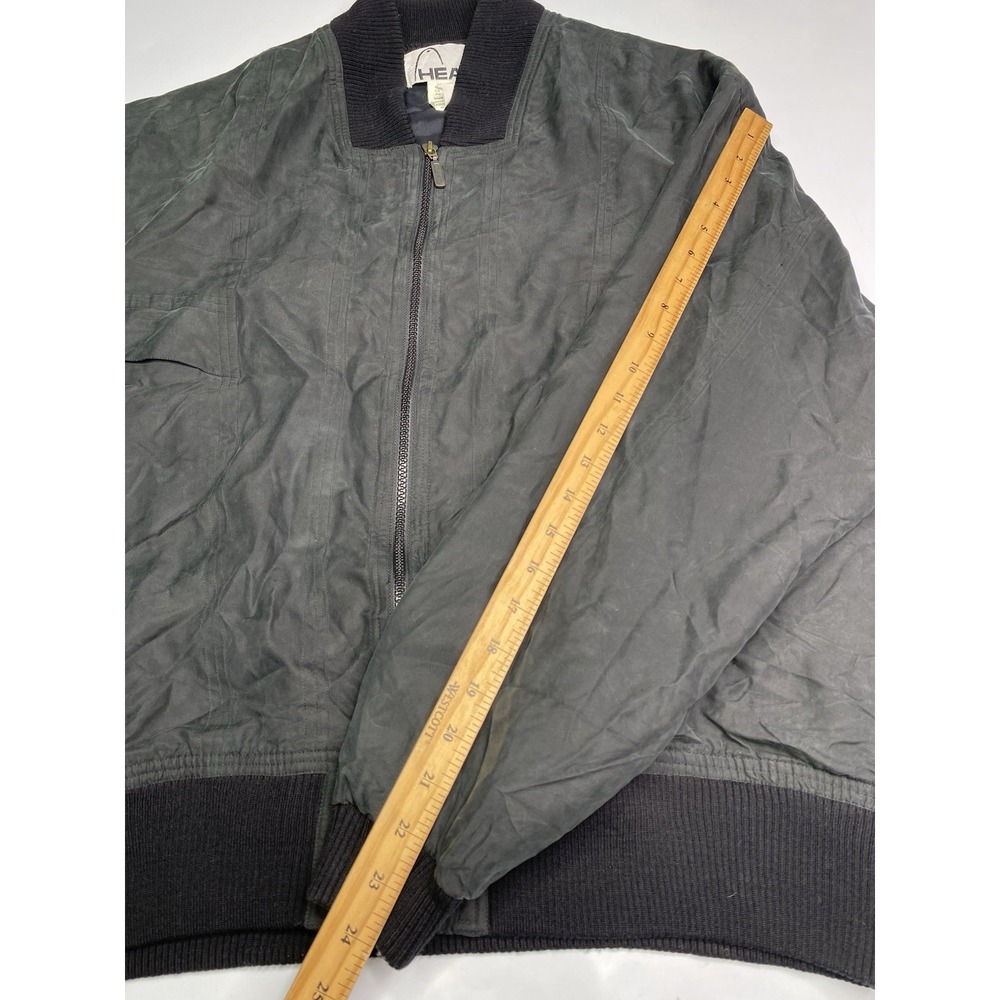 Vintage Head Silk Bomber Jacket Mens Medium Charcoal Grey Full Zip Windbreaker - Picture 6 of 9
